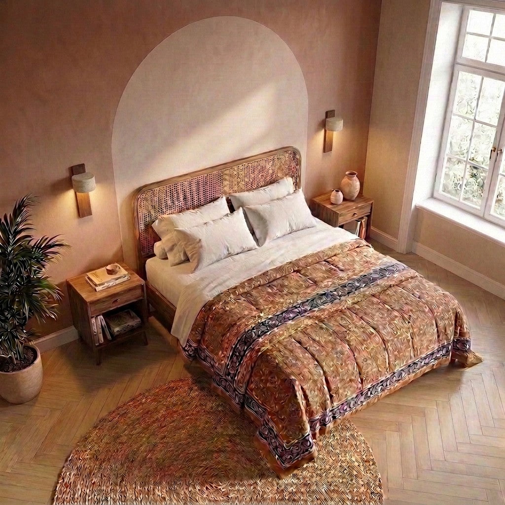 Applique murale chambre travertin et noyer, tête orientable - noa chambre plongee petite #noyer
