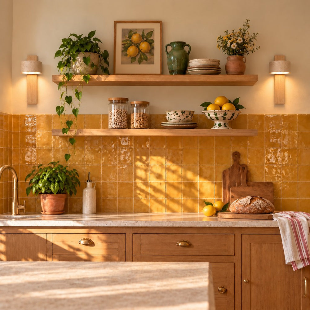 Applique murale chambre travertin et noyer, tête orientable - noa cuisine zellige safran #bois-clair