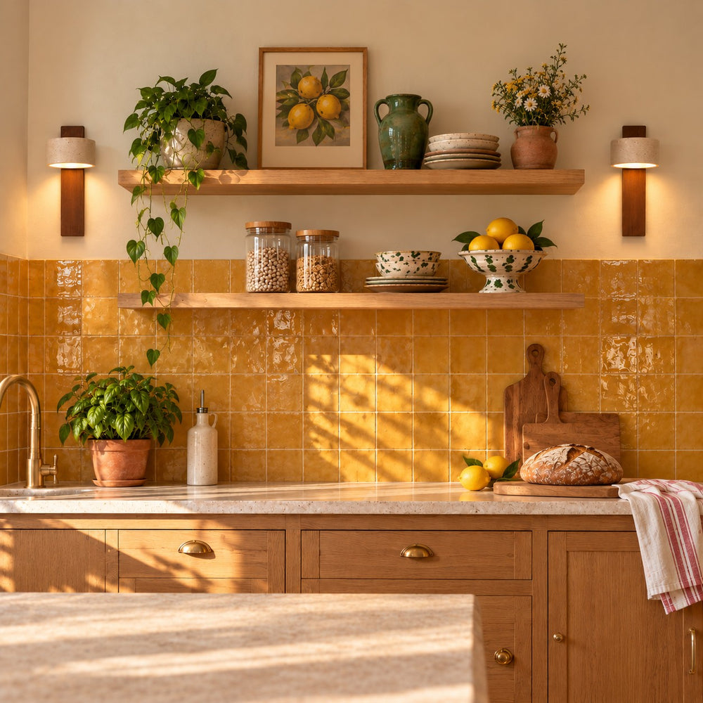Applique murale chambre travertin et noyer, tête orientable - noa cuisine zellige safran #noyer