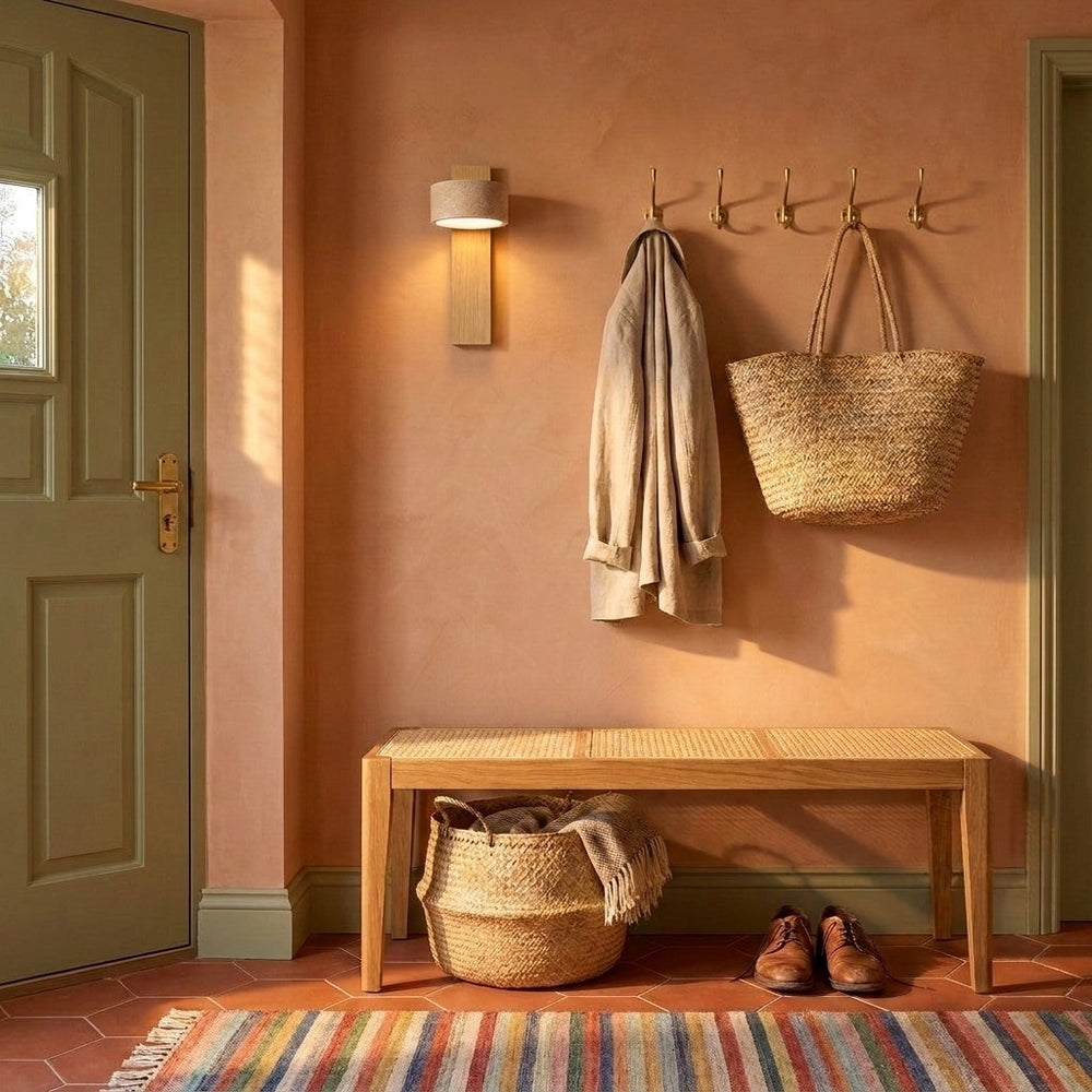 Applique murale chambre travertin et noyer, tête orientable - noa entree banc pateres #bois-clair