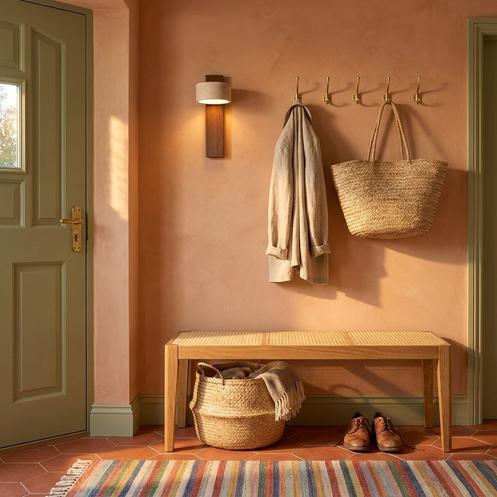 Applique murale chambre travertin et noyer, tête orientable - noa entree banc pateres #noyer