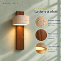 Applique murale chambre travertin et noyer, tête orientable - noa la pierre et le bois matiere #noyer