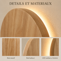 Détails et matériaux : bois massif, bord adouci, LED cachées à l'arrière #rond
