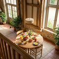 Suspension salon travertin jaune, pierre naturelle Ø 20 cm - okra vue d en haut brunch mezzanine