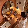 Applique murale chambre en travertin, douille E27 - onyx q drone salle de bain #pierre-noire