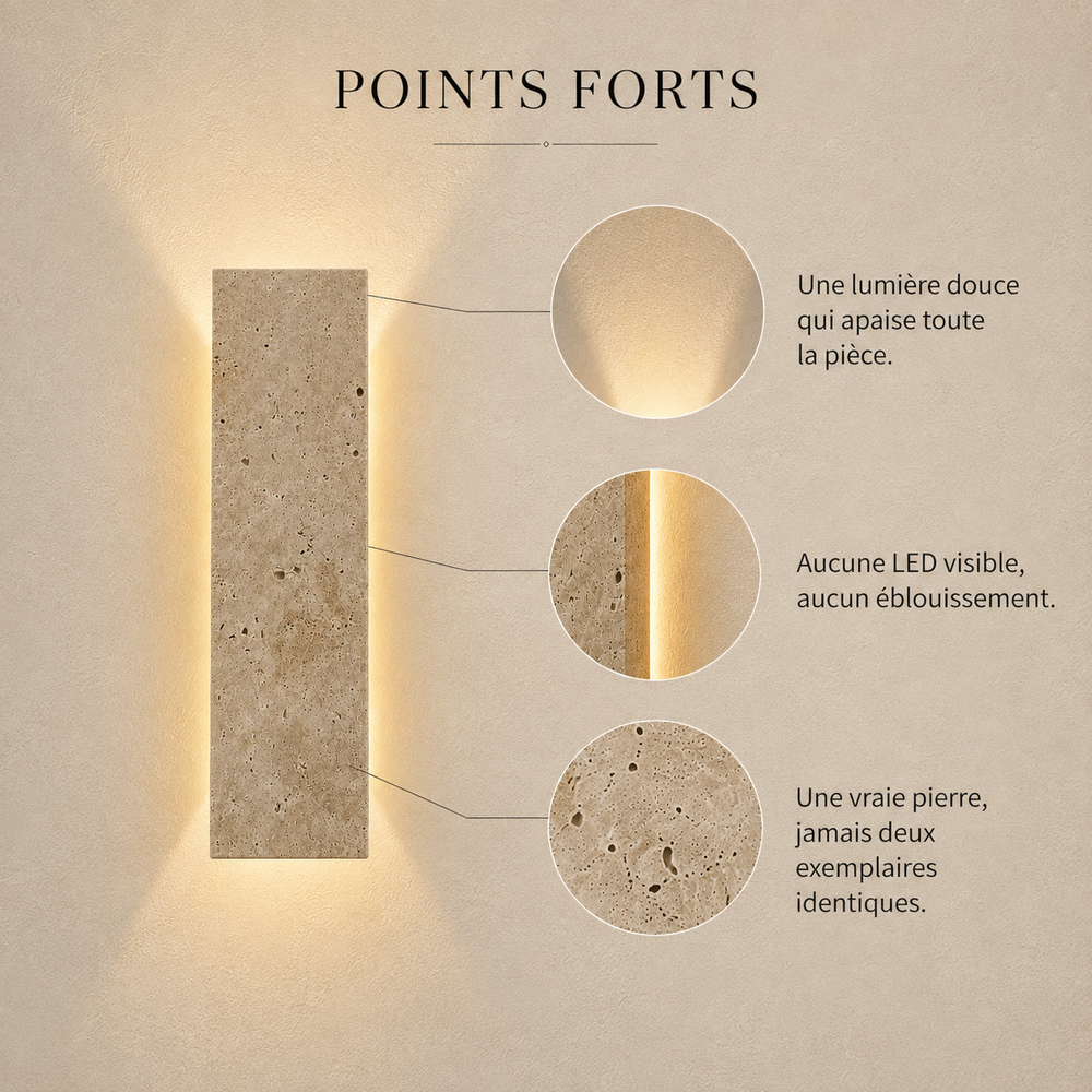 Points forts : une lumière douce, aucune LED visible, une vraie pierre unique #32-cm