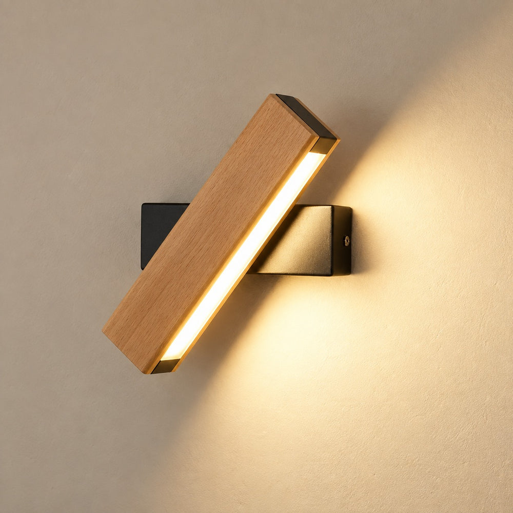 Applique murale chambre, liseuse en bois LED, tête pivotante - pivotante bois allumee de face #noir #21-cm