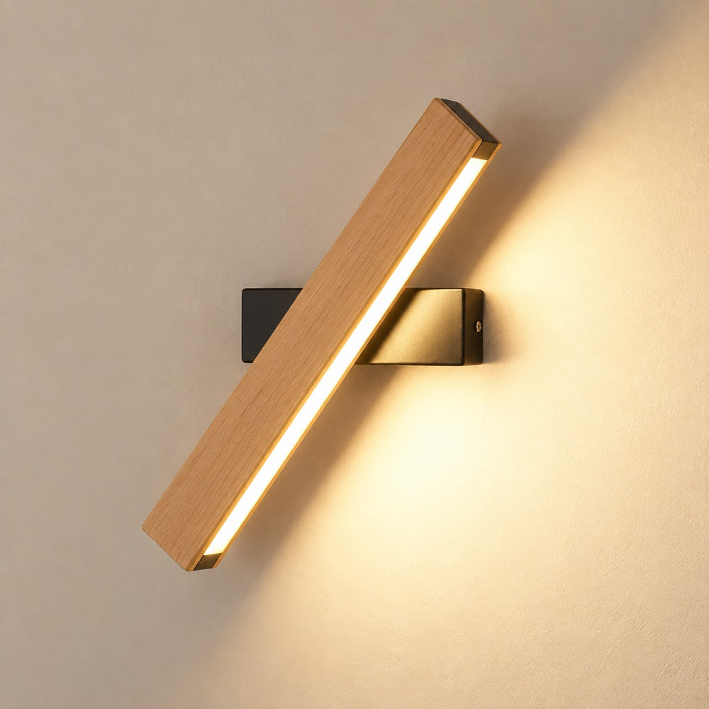 Applique murale chambre, liseuse en bois LED, tête pivotante - pivotante bois allumee de face #noir #31-cm