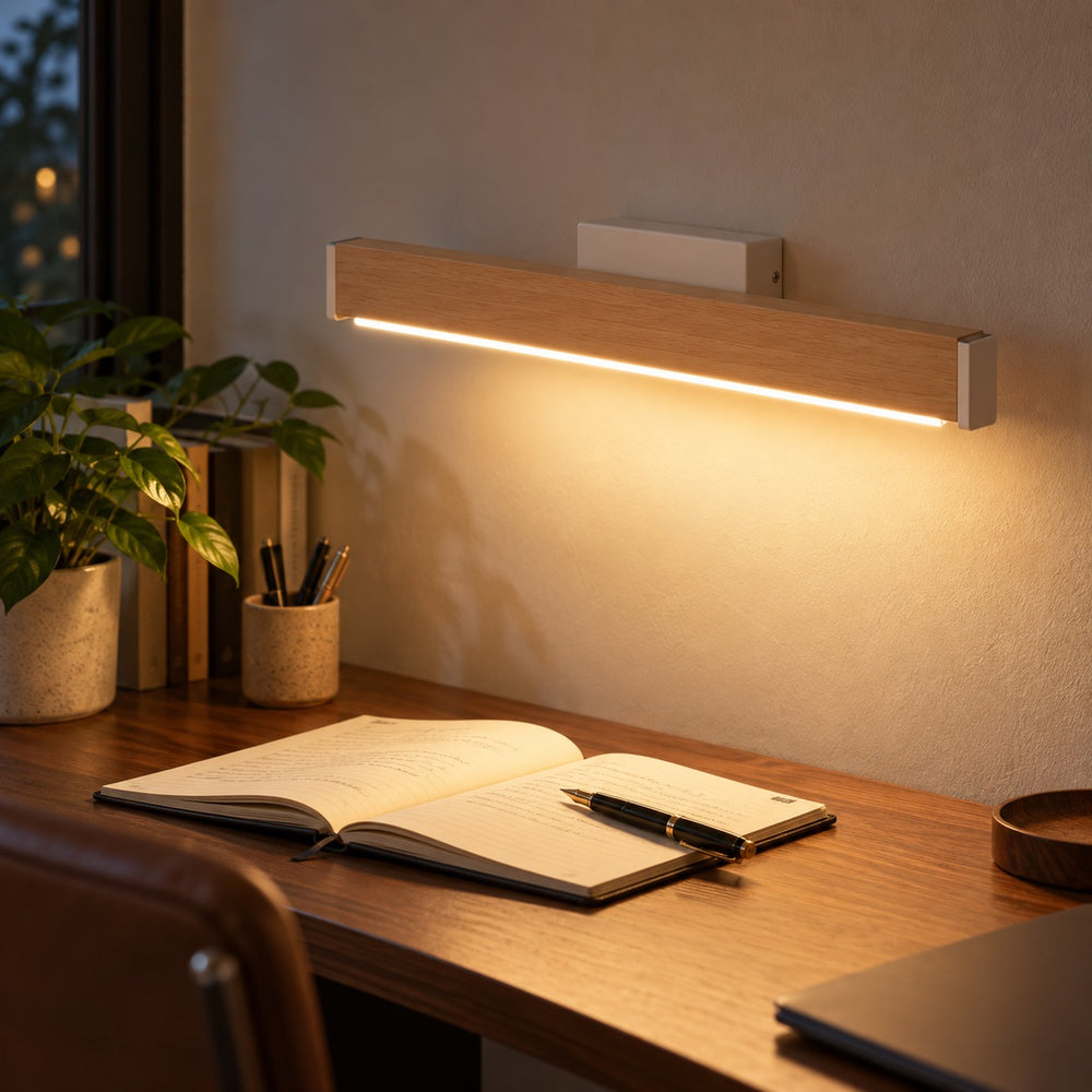 Applique murale chambre, liseuse en bois LED, tête pivotante - pivotante bois bureau #blanc #31-cm