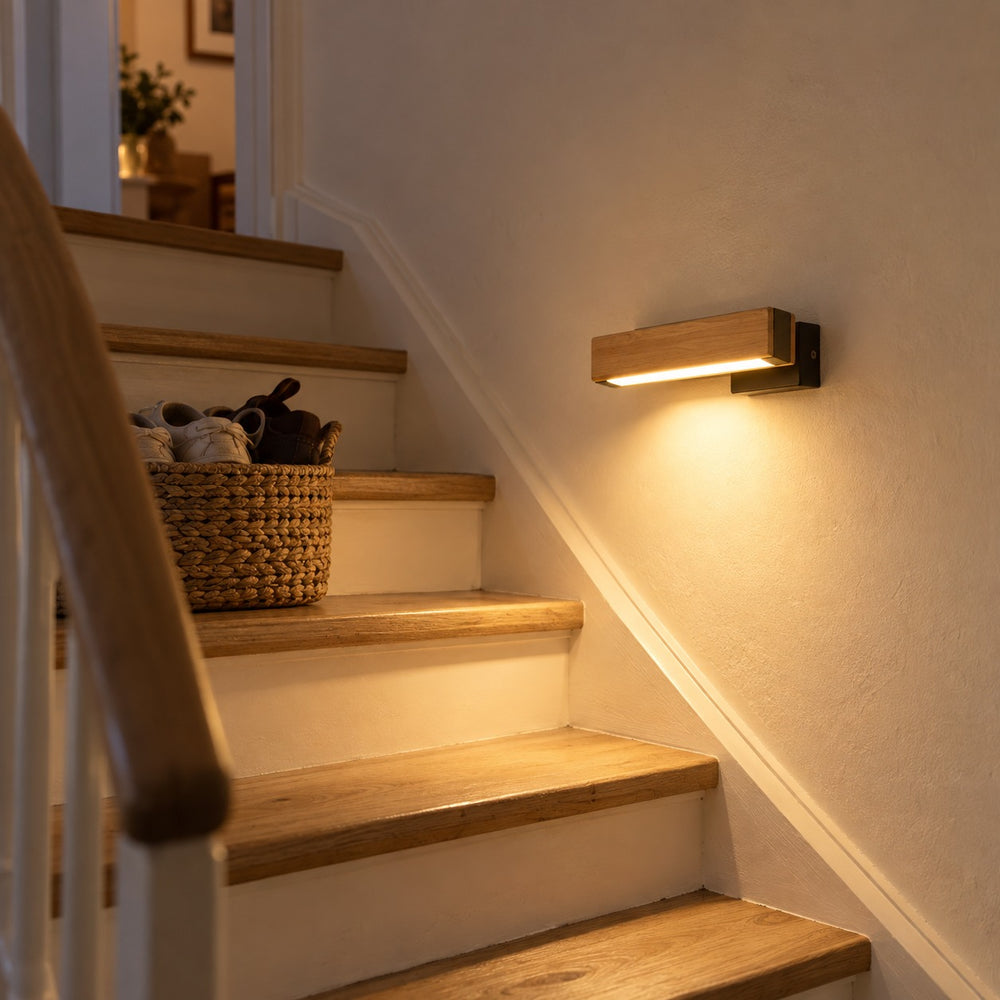 Applique murale chambre, liseuse en bois LED, tête pivotante - pivotante bois escalier #noir #21-cm