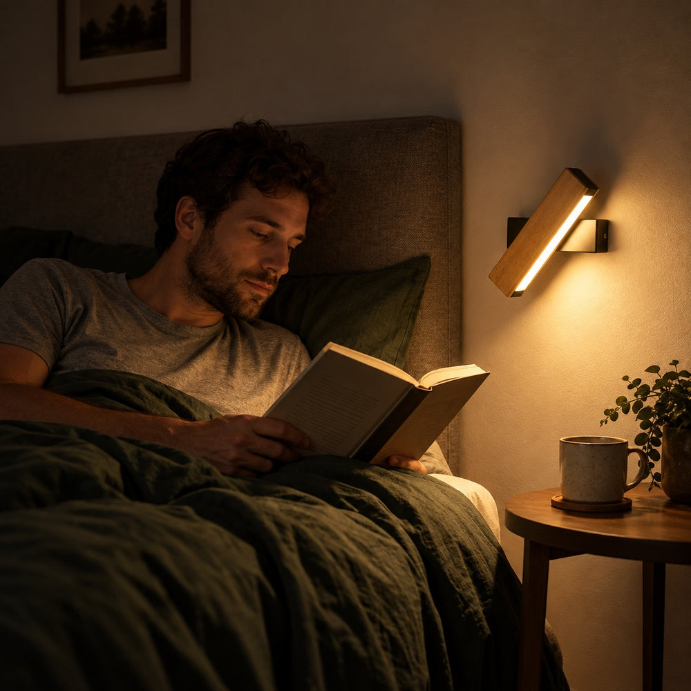 Applique murale chambre, liseuse en bois LED, tête pivotante - pivotante bois lecture au lit #noir #21-cm