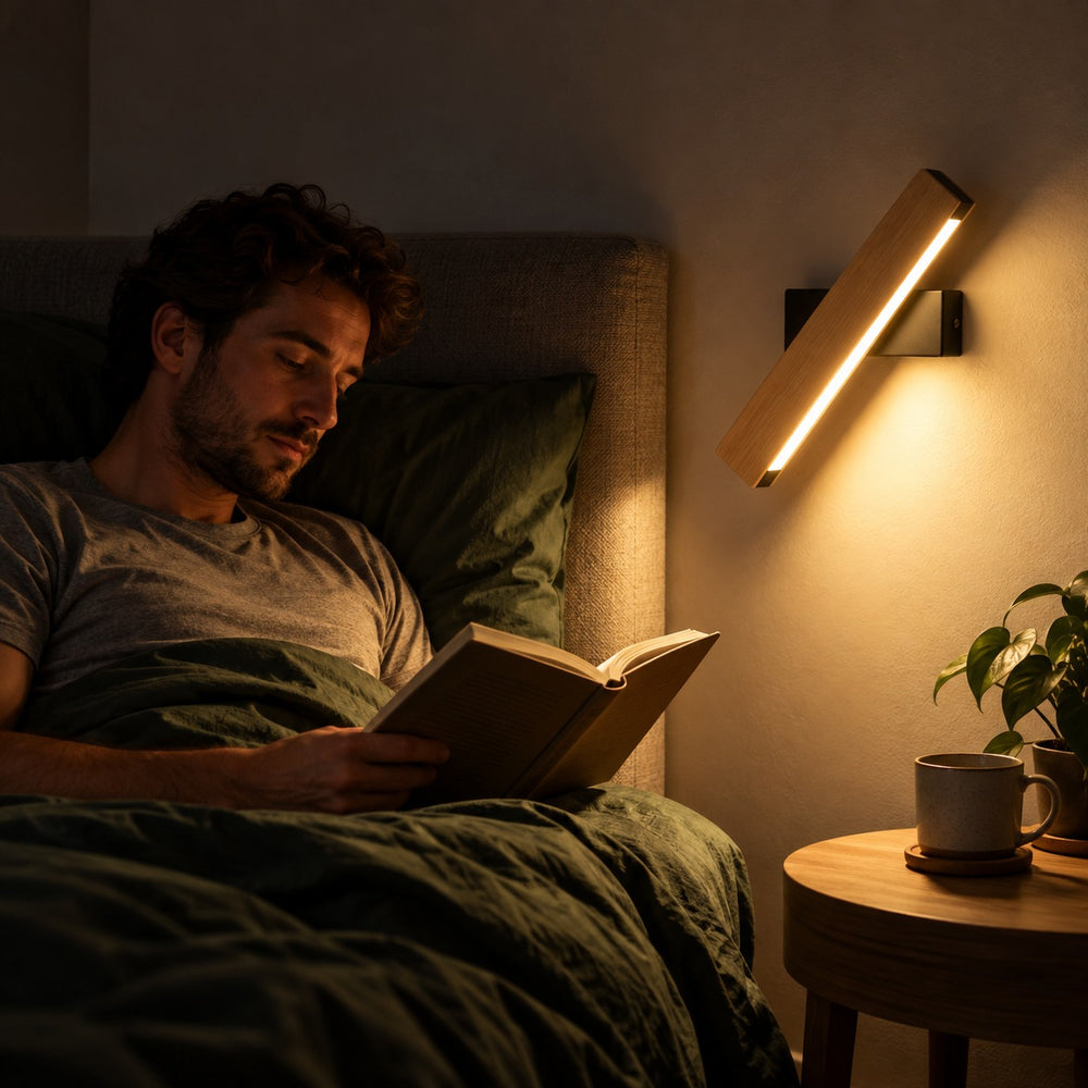 Applique murale chambre, liseuse en bois LED, tête pivotante - pivotante bois lecture au lit #noir #31-cm