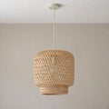 Plafonnier rotin et bambou tissé main, salon, Ø 30 cm - plafonnier bambou eteint vue de face