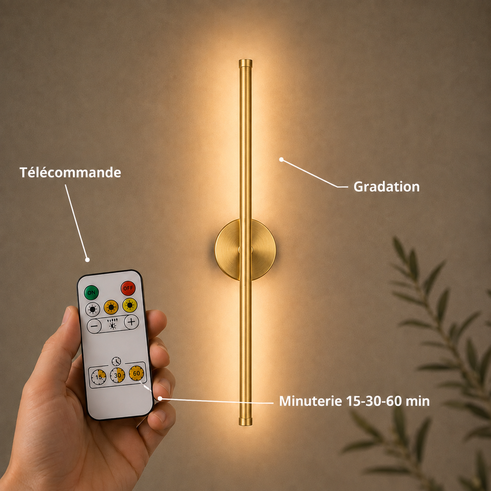 Fonction : télécommande, minuterie 15-30-60 min, gradation #or-50-cm