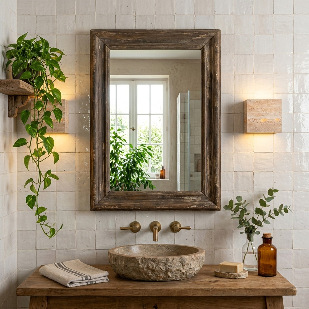Applique murale chambre tête de lit, travertin, lumière chaude - reva 12 salle de bain zellige #12-cm