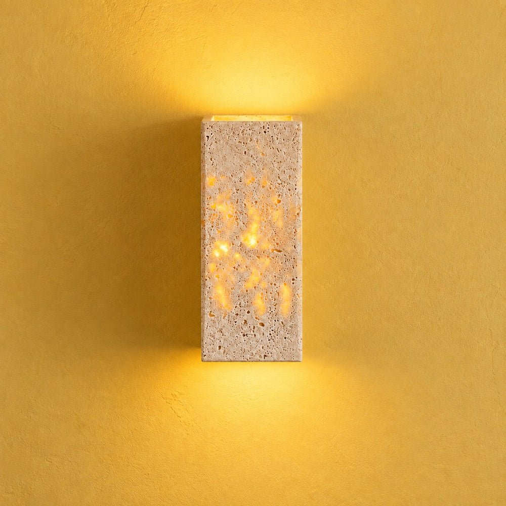 Applique murale chambre tête de lit, travertin, lumière chaude - reva 16 fond jaune bloc #16-cm