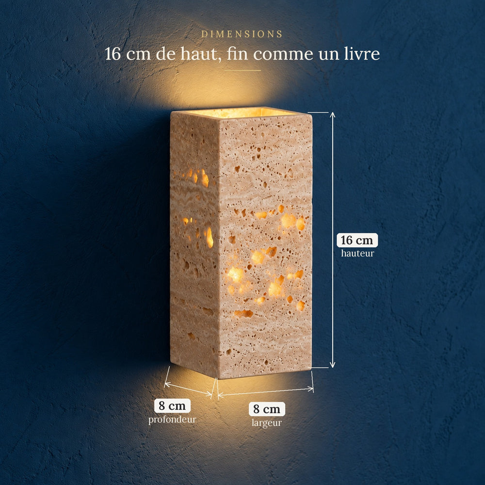 Applique murale chambre tête de lit, travertin, lumière chaude - reva 16 taille bloc bleu #16-cm