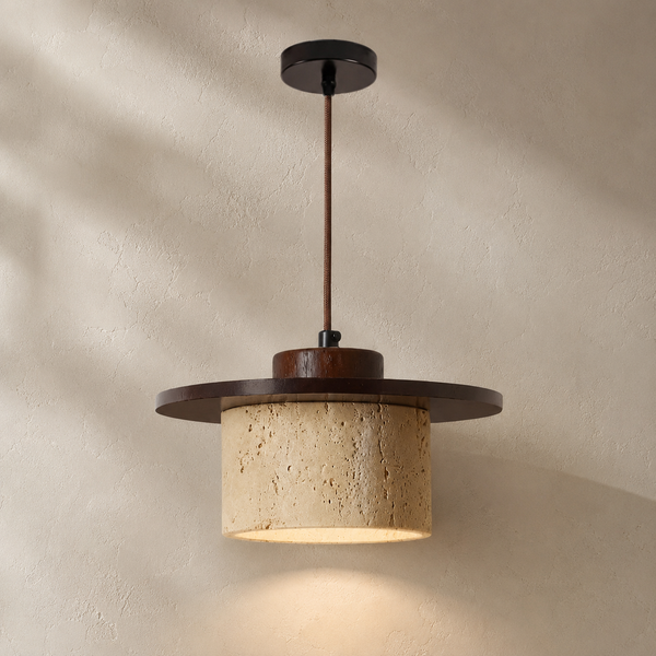 Suspension salon travertin et bois, salle à manger, Ø 20 cm