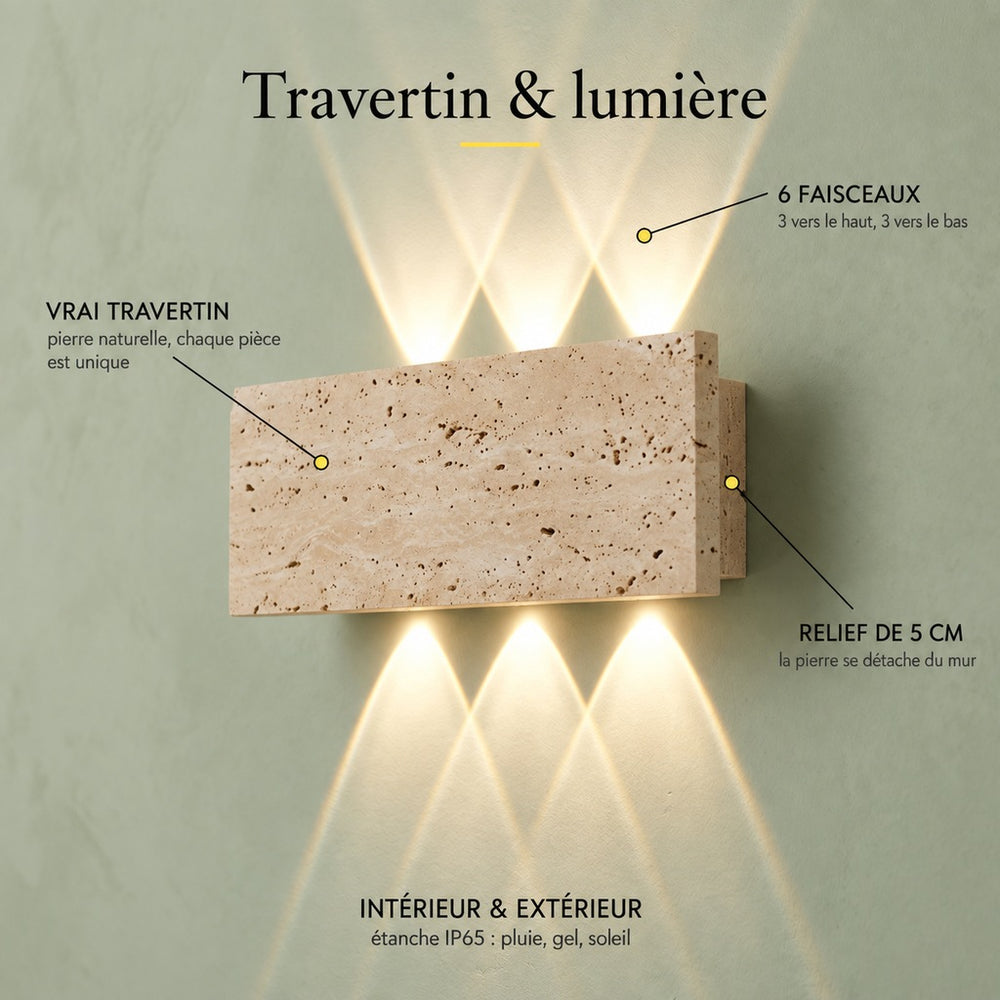 Applique murale salon en travertin, pierre naturelle, wabi sabi - sabi g infographie