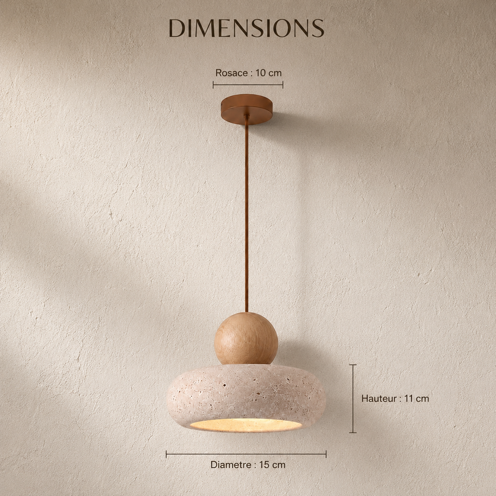Dimensions : diametre 15 cm, hauteur 11 cm, rosace 10 cm