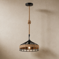 Suspension en corde de chanvre et métal noir Ø 30 cm, vue de face