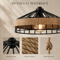 Détails et matériaux : métal noir mat, corde de chanvre, nœud décoratif