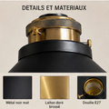 Détails et matériaux : métal noir mat, laiton doré brossé, douille E27