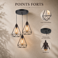 Points forts : cage en fil métallique, platine ronde une seule fixation, douille E27