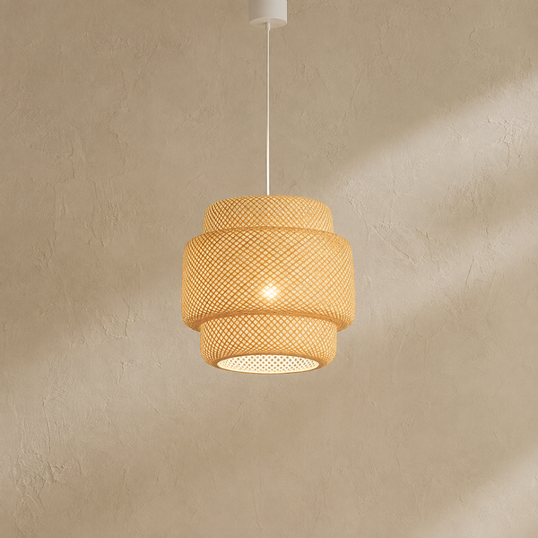 Plafonnier rotin et bambou tissé main, salon, Ø 30 cm