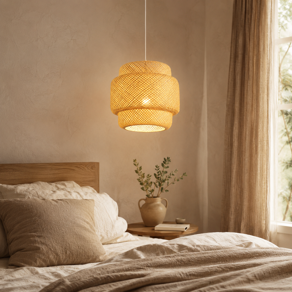 Plafonnier bambou dans une chambre