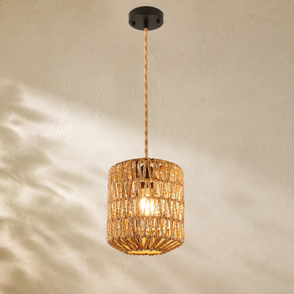 Suspension salon rotin tressé, vintage, douille E27