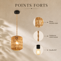 Points forts : fibres tressées main, cordon en corde tressée, douille E27