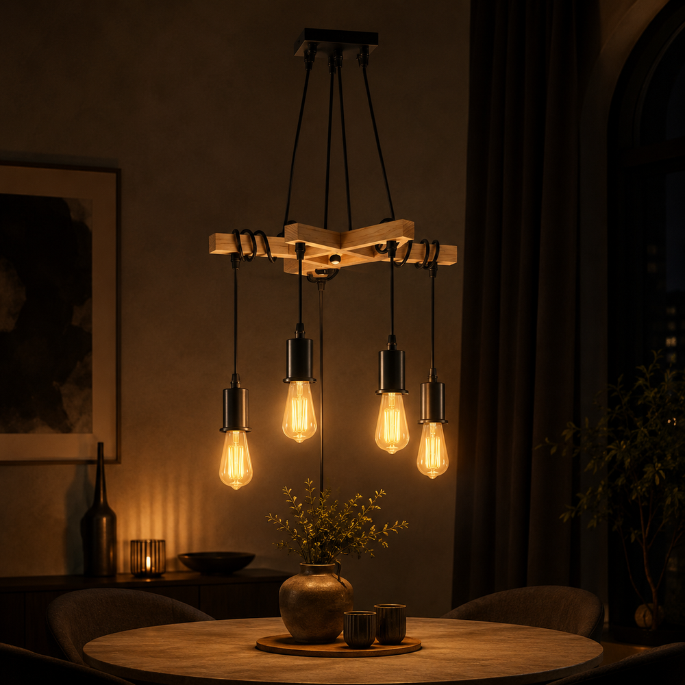 Ambiance nuit, le lustre seule source de lumière