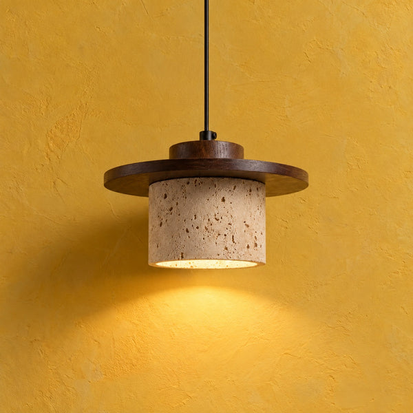 Suspension salon travertin et bois, salle à manger, Ø 20 cm