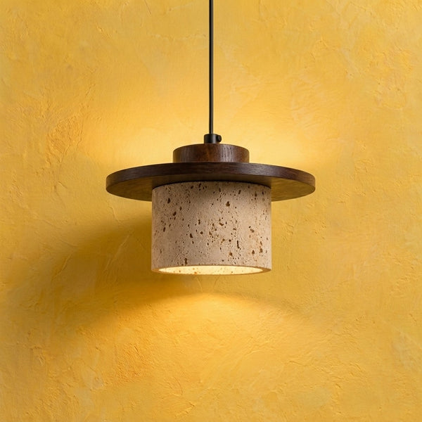 Suspension salon travertin et bois, salle à manger, Ø 20 cm