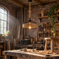 Suspension salon corde et métal noir, style industriel Ø 30 cm - suspension grange atelier de menuisier