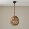 Suspension salon rotin tressé, vintage, douille E27 - suspension rotin eteinte vue de face