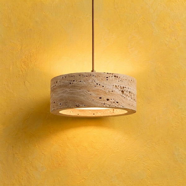 Suspension salon travertin jaune, pierre naturelle Ø 20 cm