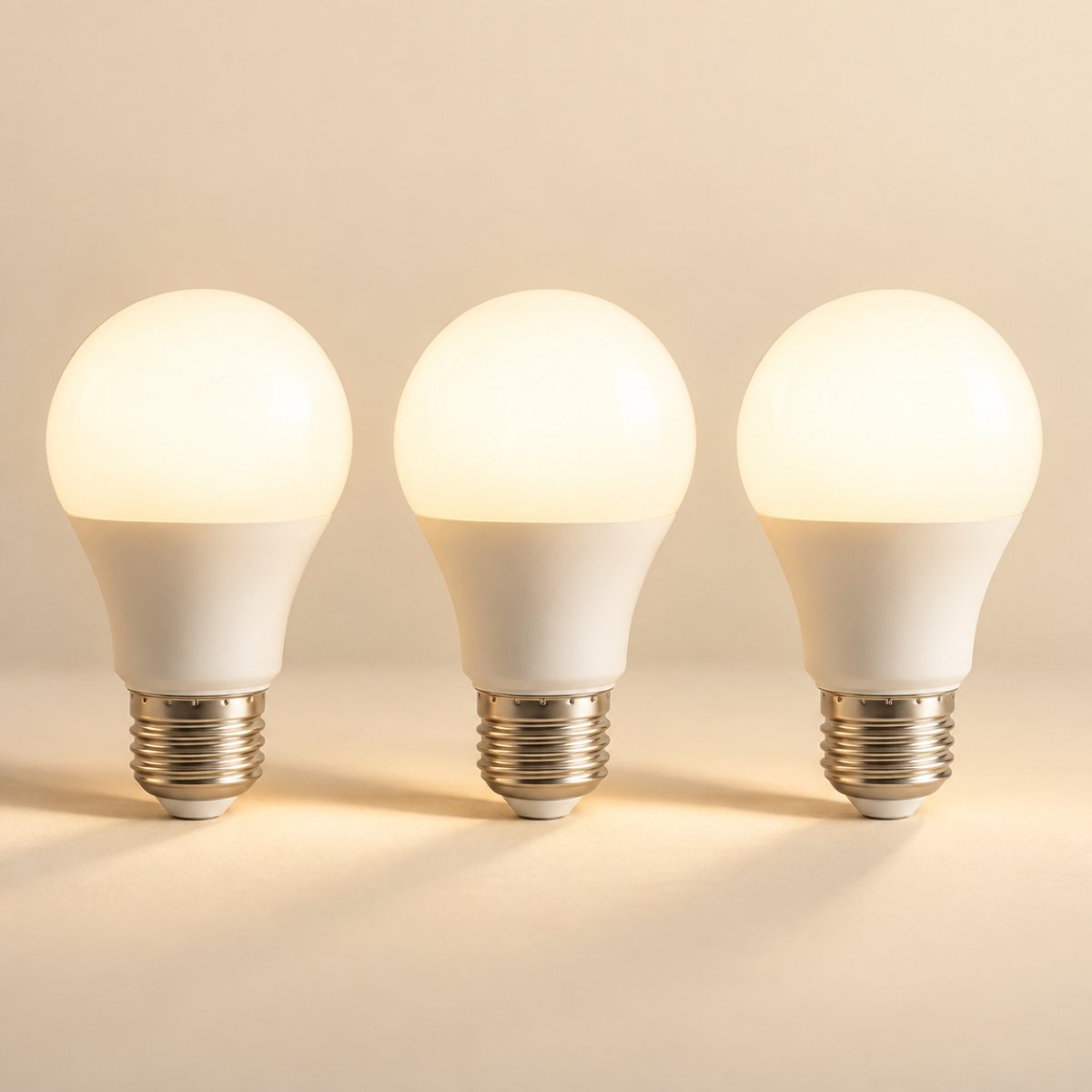 Ampoule LED E27 blanc chaud, lot de 3, lumière douce 2700 K - trois ampoules led e27 blanc chaud fond creme