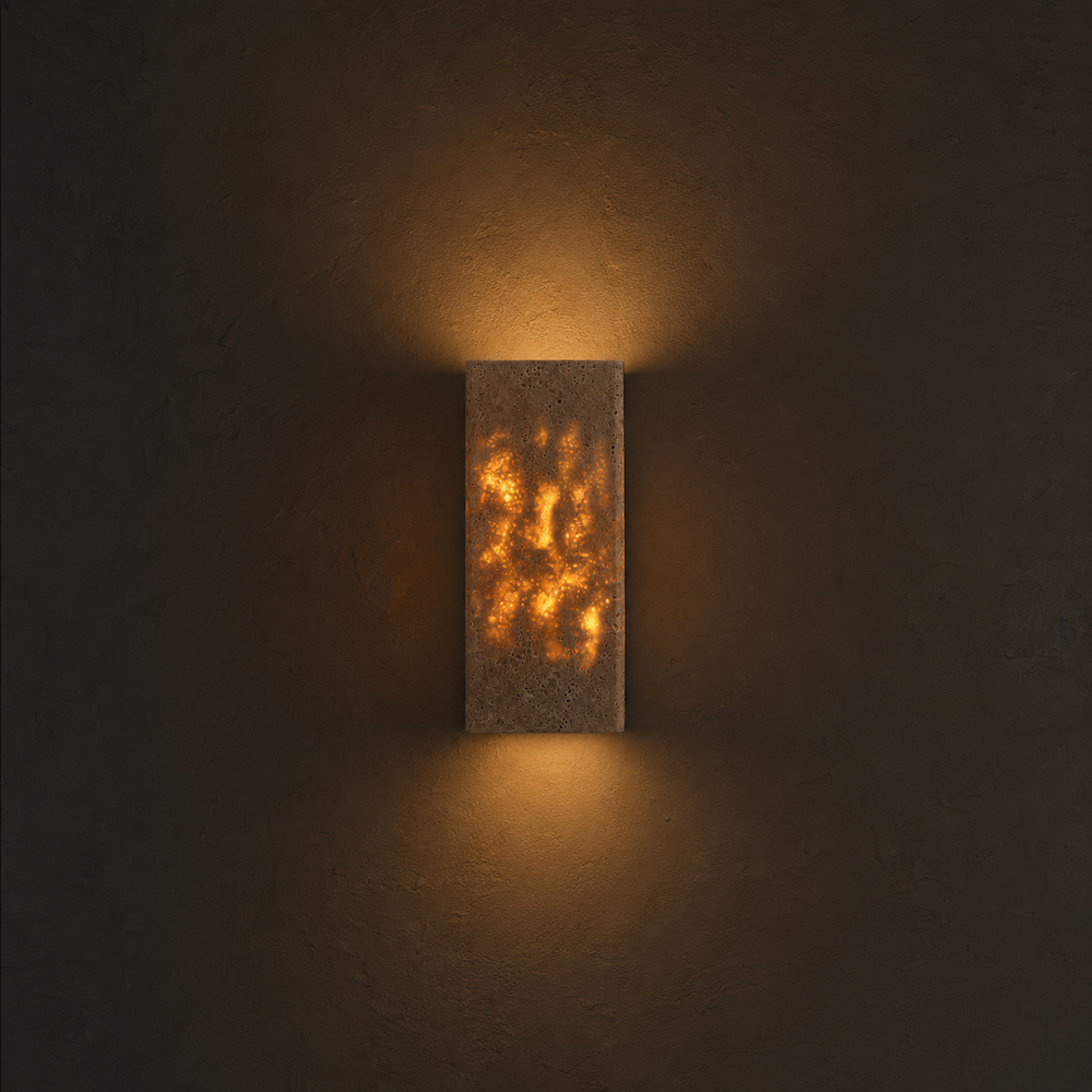 Applique travertin 16 cm la nuit, seule source de lumière #16-cm