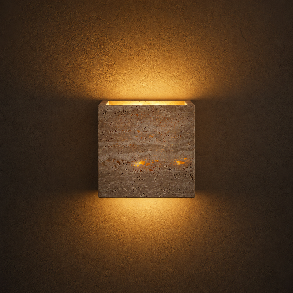 Applique travertin 12 cm la nuit, seule source de lumière #12-cm