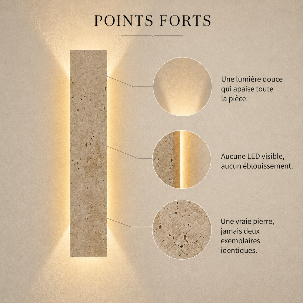 Points forts : une lumière douce, aucune LED visible, une vraie pierre unique #42-cm