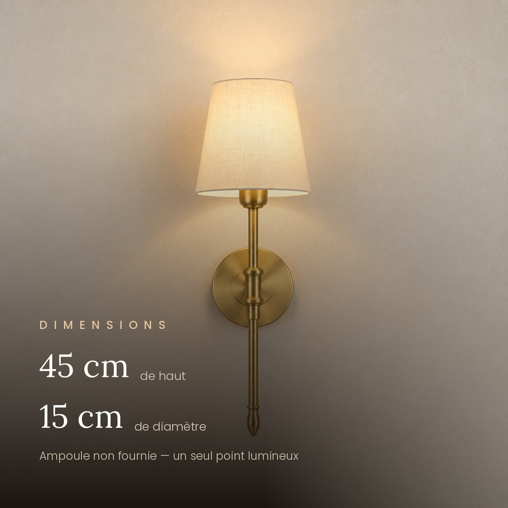 Applique murale chambre abat-jour tissu doré, style campagne - v9 dimensions 45 cm de haut