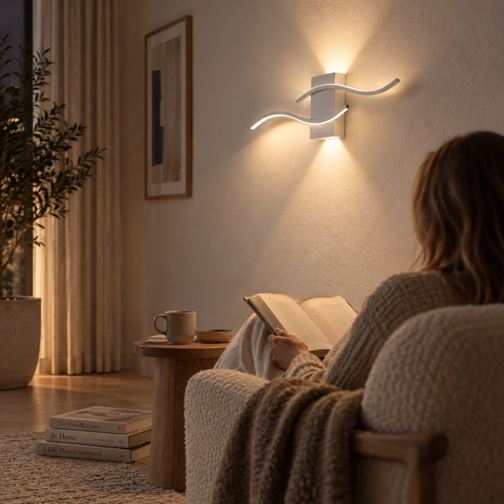 Applique murale salon LED, design moderne et simple - vague blanc 09 coin lecture #blanc