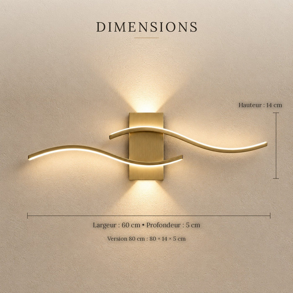 Applique murale salon LED, design moderne et simple - vague or 04 dimensions #or