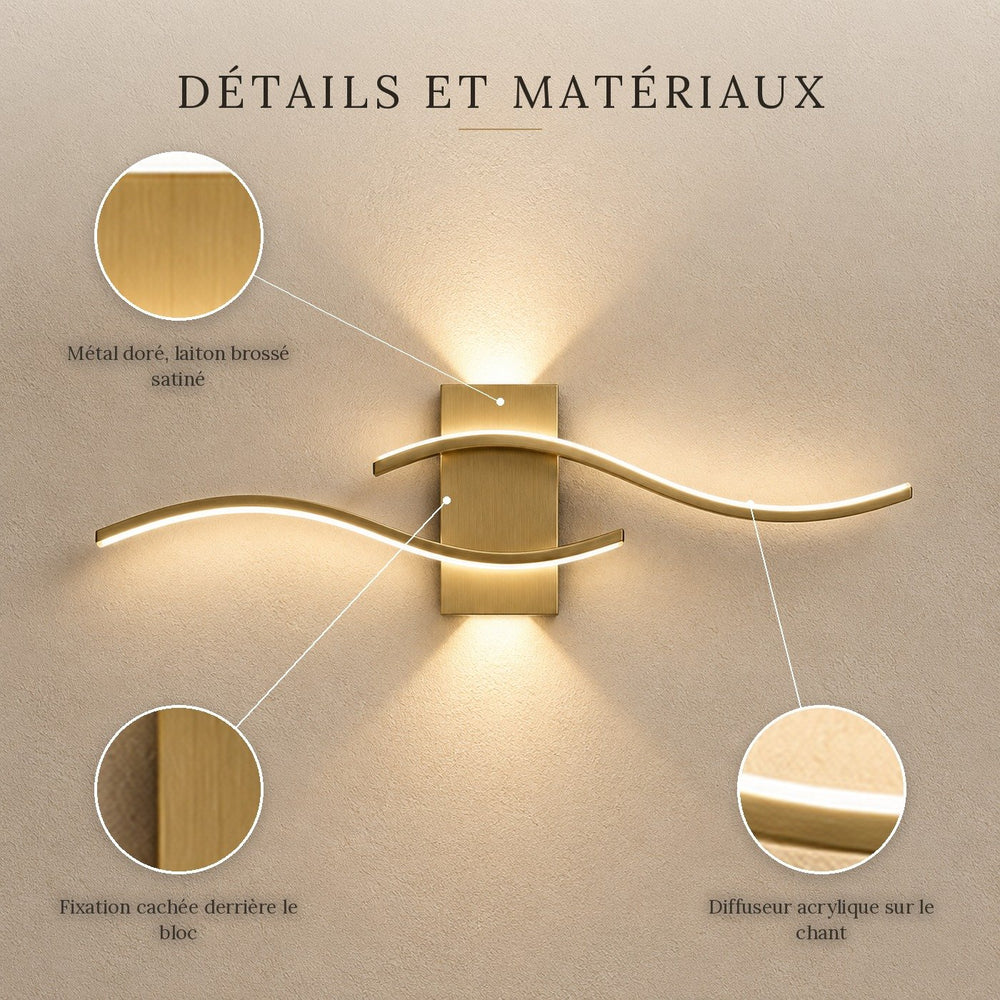 Applique murale salon LED, design moderne et simple - vague or 05 details #or