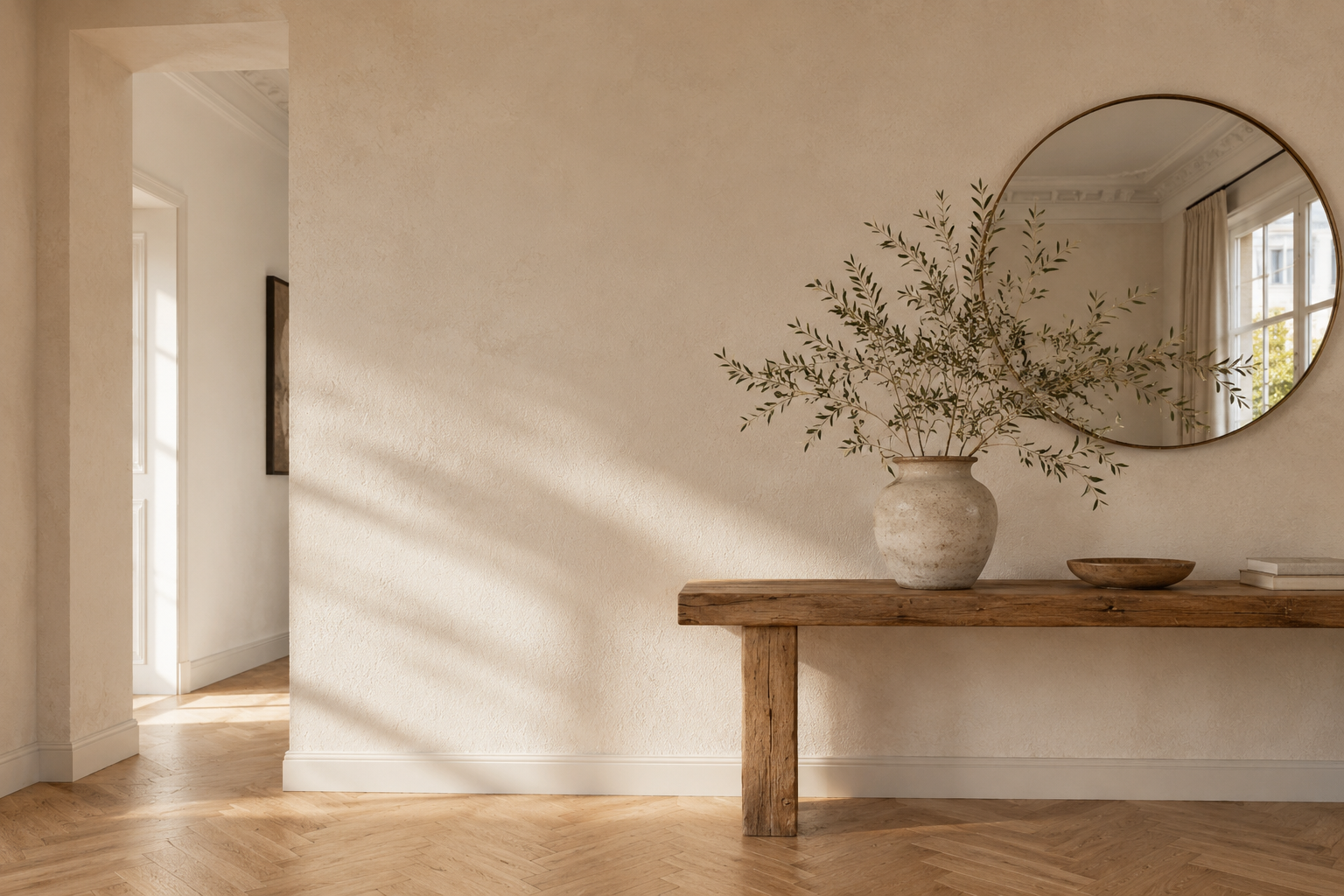 Entrée avec le mur nu au-dessus de la console