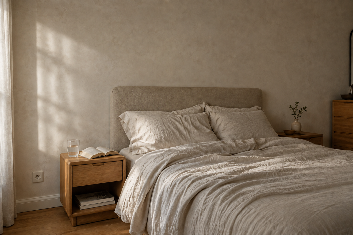 La chambre avant la pose des appliques, murs nus